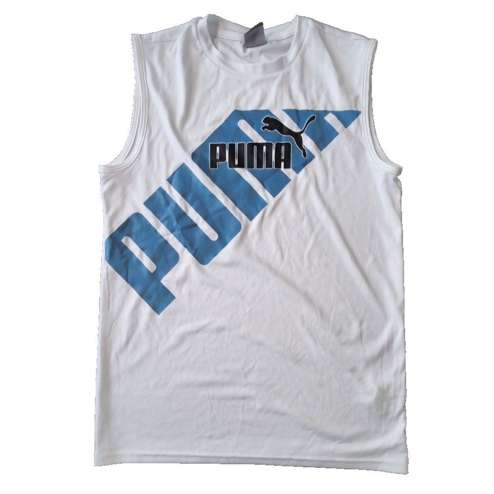 Puma Boys White Sleeveless Performance Graphic Logo Shirt Size L 14-16